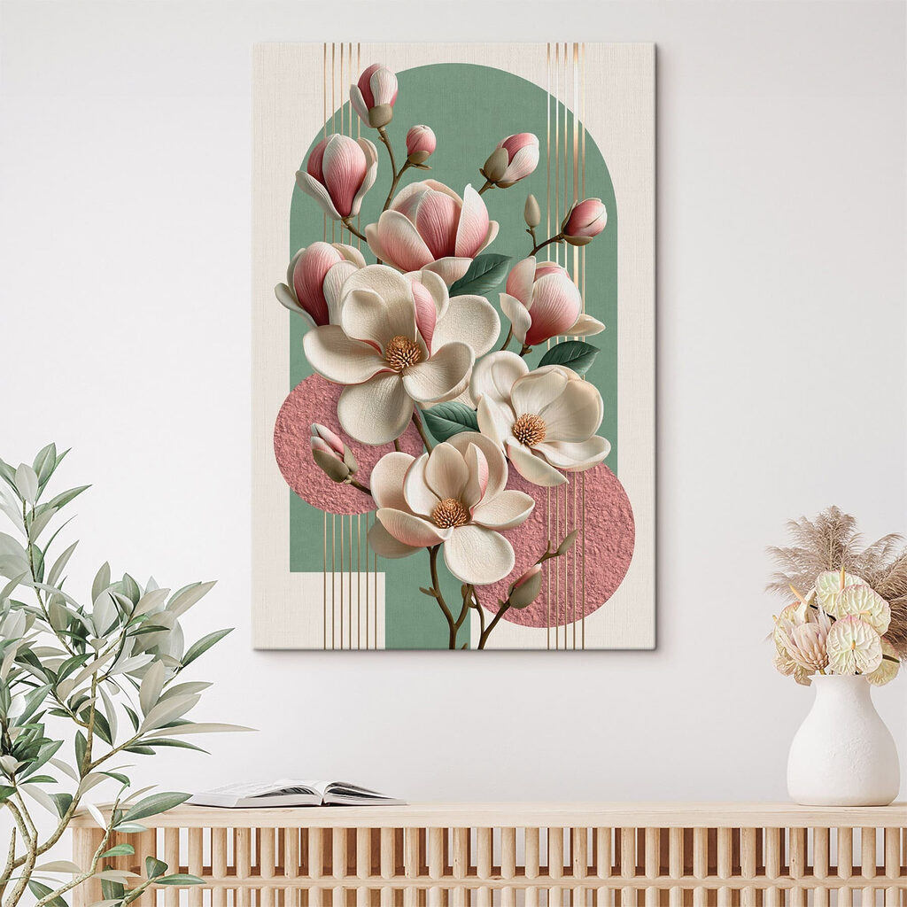 Magnolia blooms in soft pastel tones