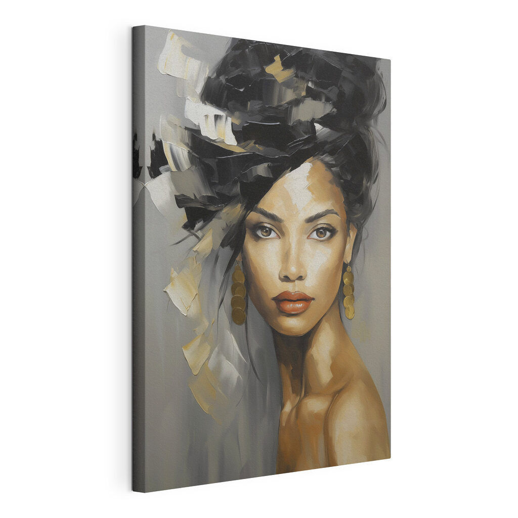 Painting of a woman with a large black and white hair Painting of a woman with a large black and white hair