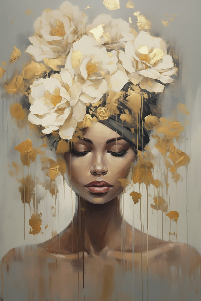 Painting of a woman with flowers in her hair