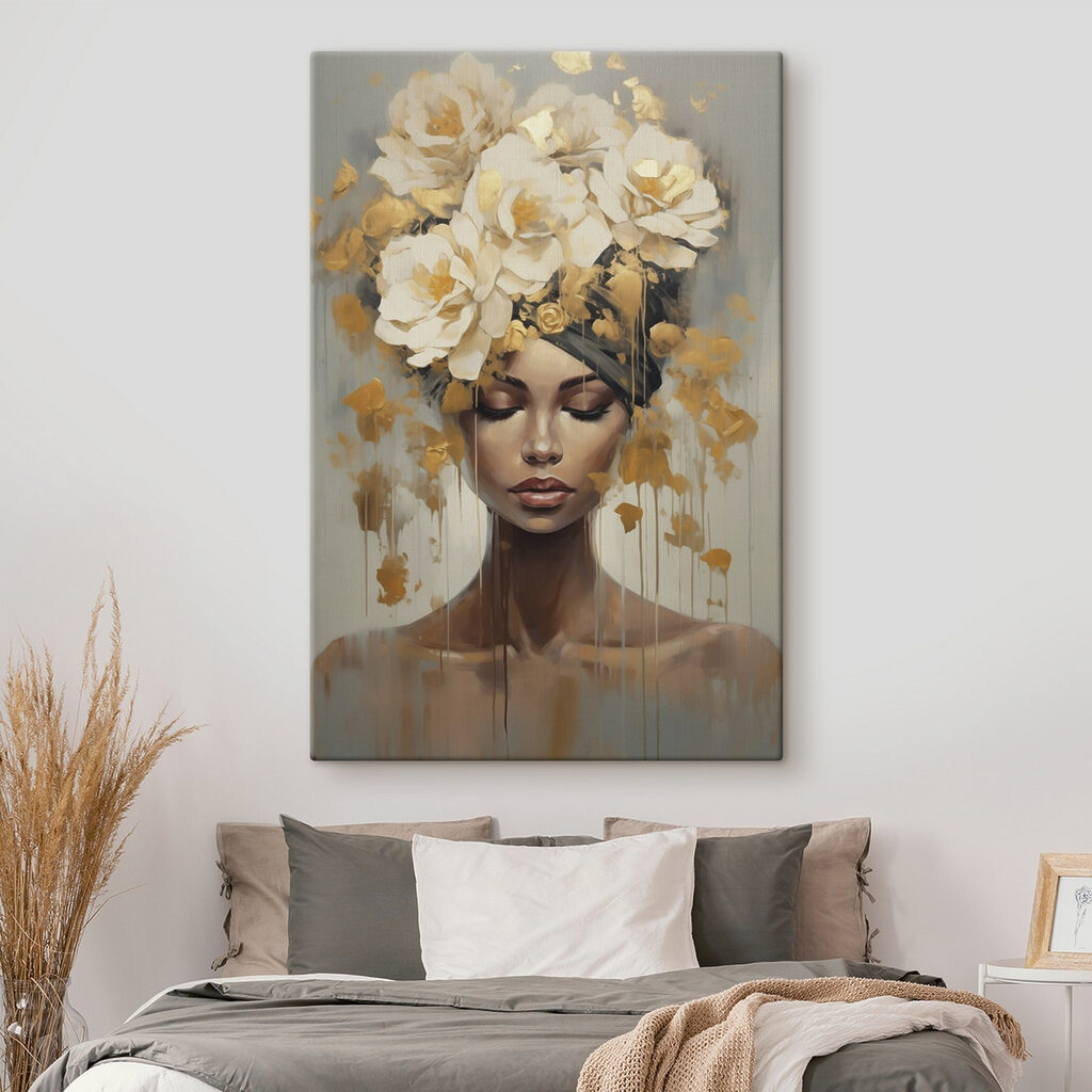 Painting of a woman with flowers in her hair