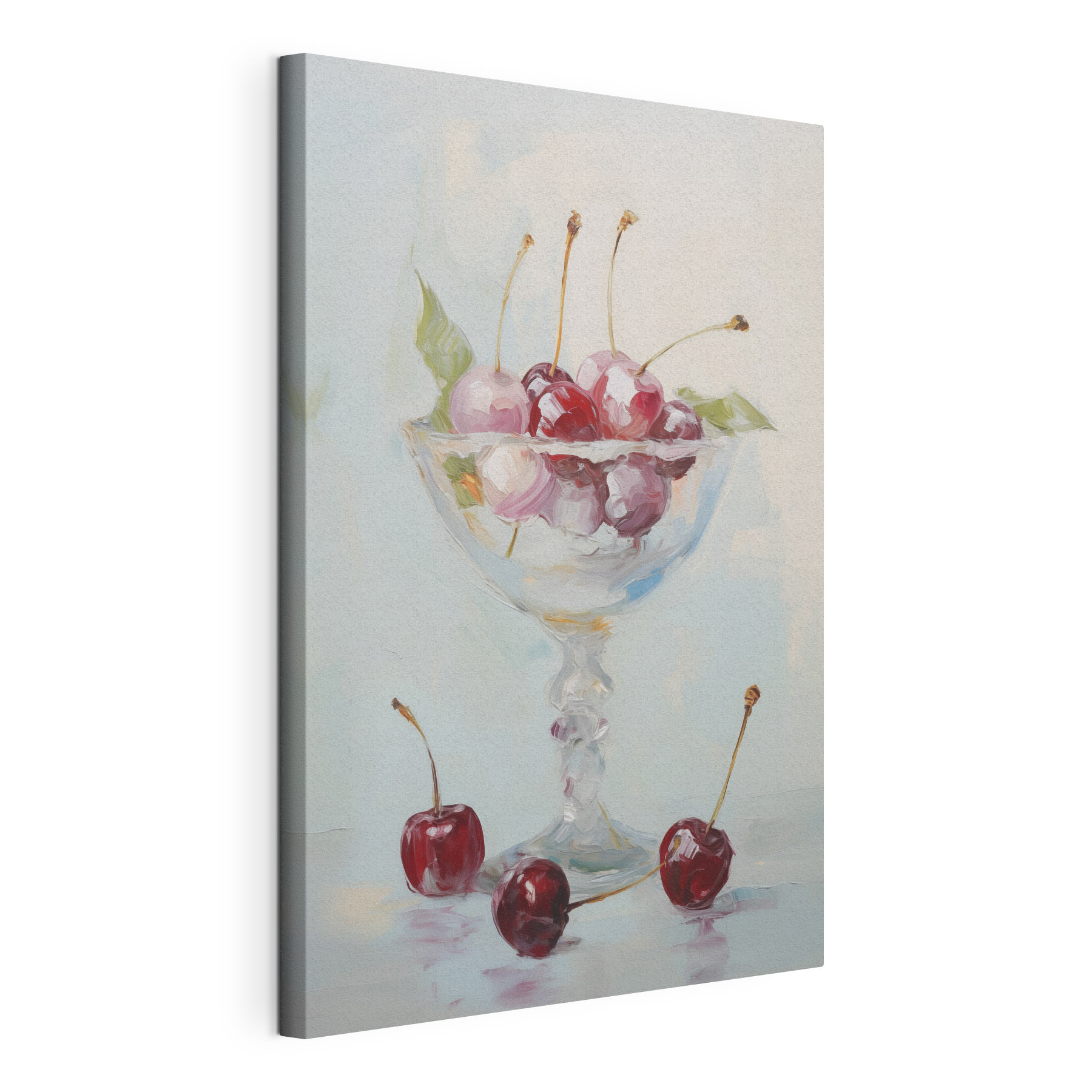 Painting of cherries in a glass Painting of cherries in a glass
