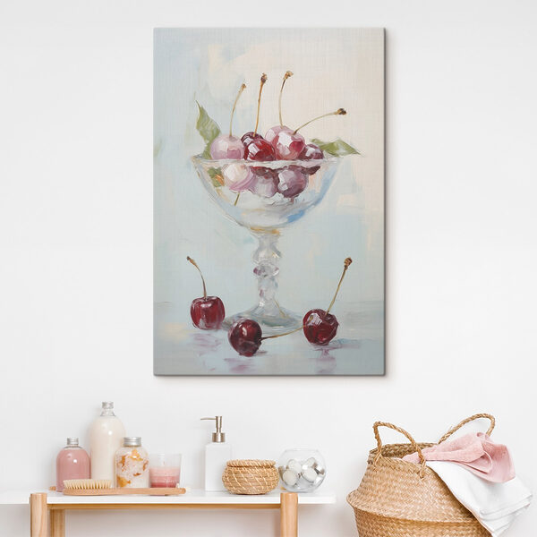Painting of cherries in a glass Painting of cherries in a glass
