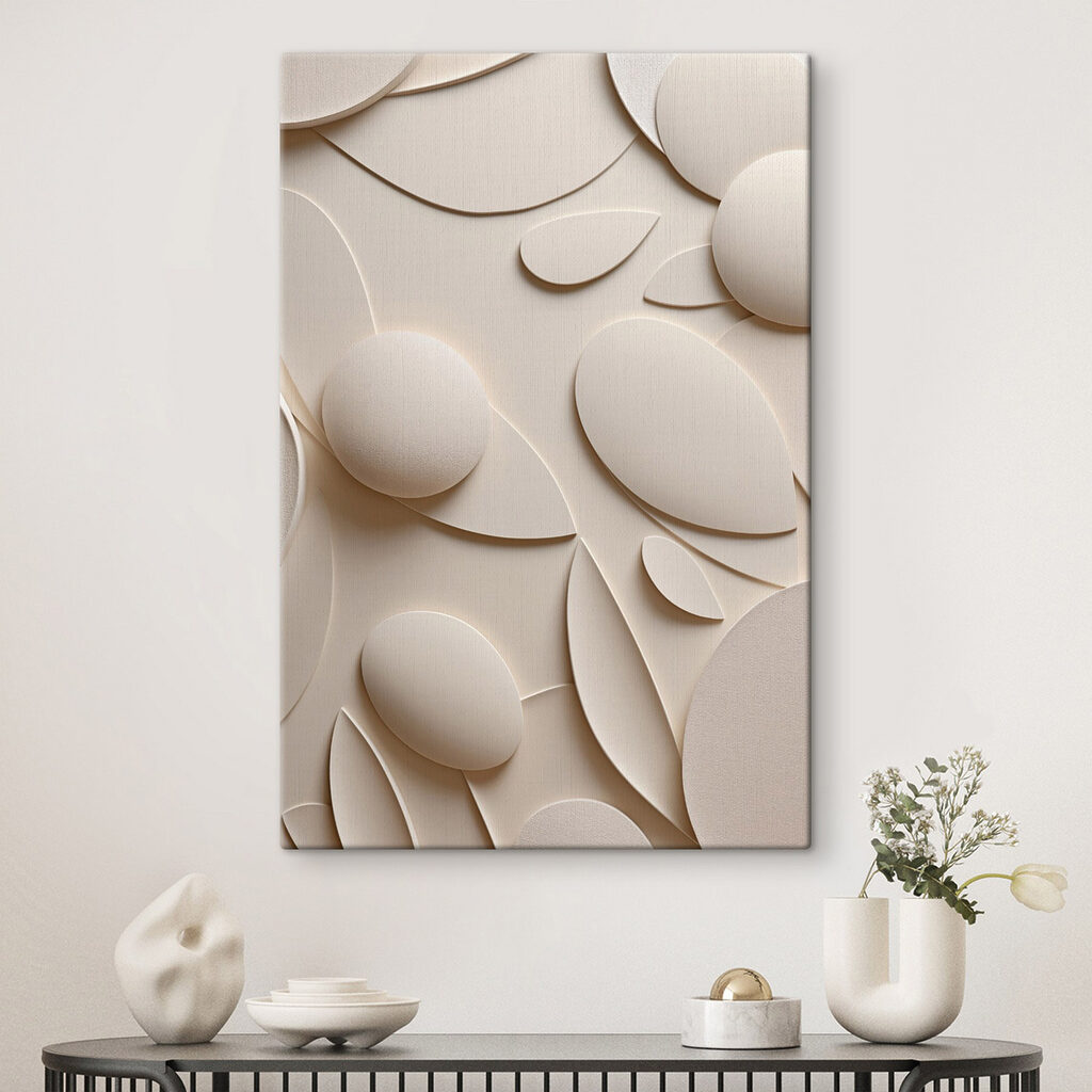 White and beige background with circles and leaves White and beige background with circles and leaves