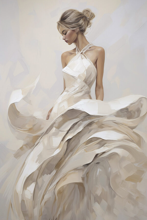 Painting of a woman in a white dress Painting of a woman in a white dress