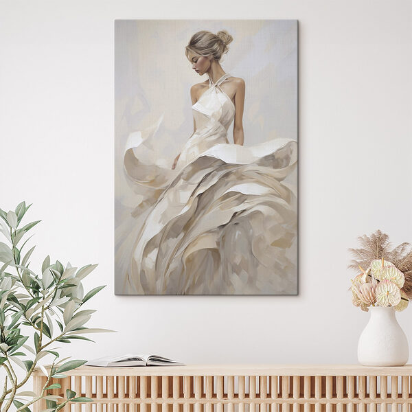 Painting of a woman in a white dress Painting of a woman in a white dress