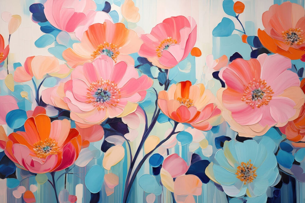 Painting of flowers on a blue background