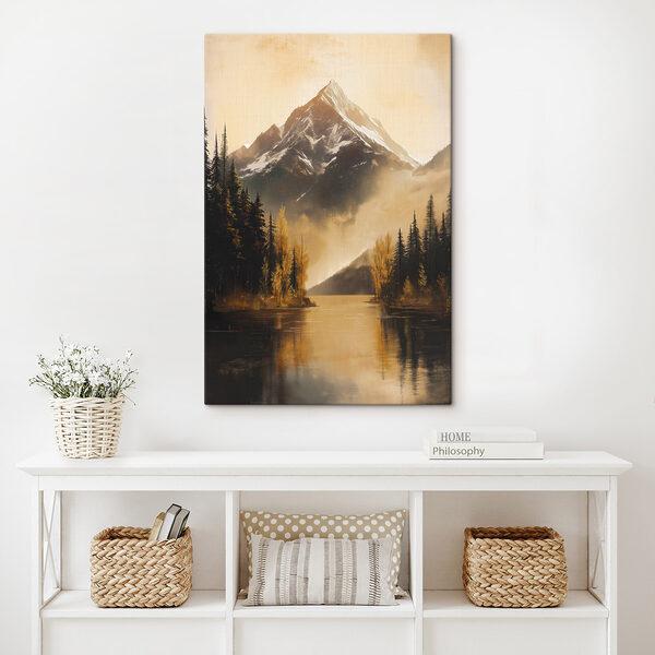 Mountain lake with trees and a mountain in the background