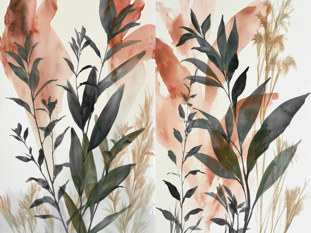 Painting of plants with leaves