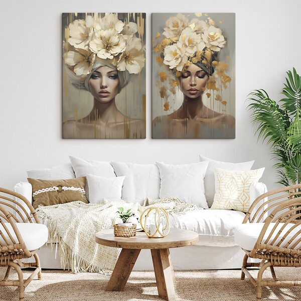 Painting of a woman with flowers on her head