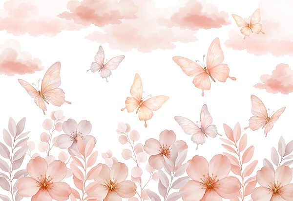 Butterflies flying over flowers