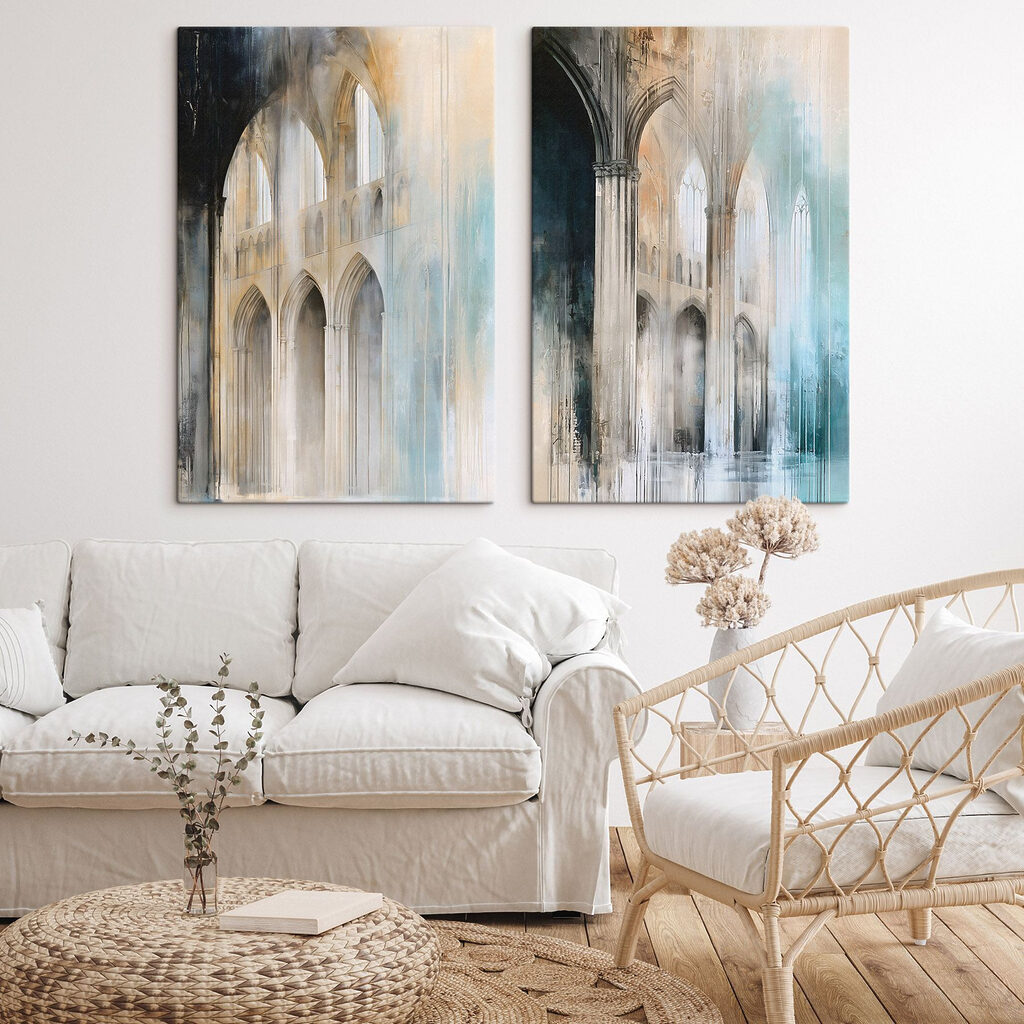 Painting of a building with arches