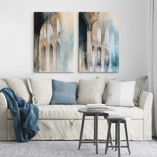 Painting of a building with arches