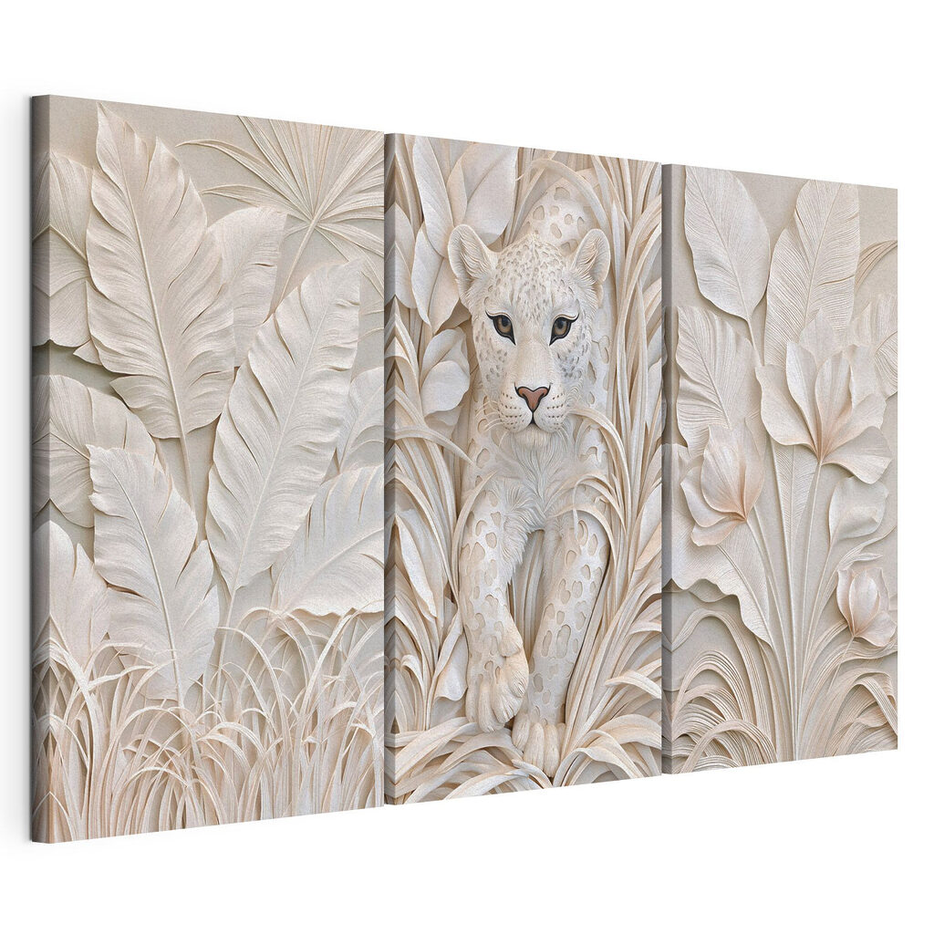 White tiger sculpture with leaves
