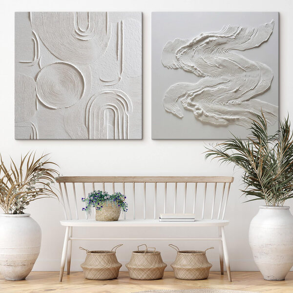 Intricate patterns in soft white tones