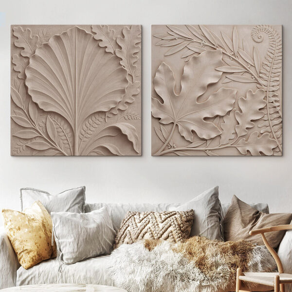 Stone carving of leaves and branches