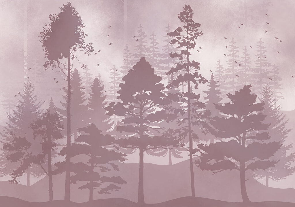 Group of trees with birds flying Group of trees with birds flying