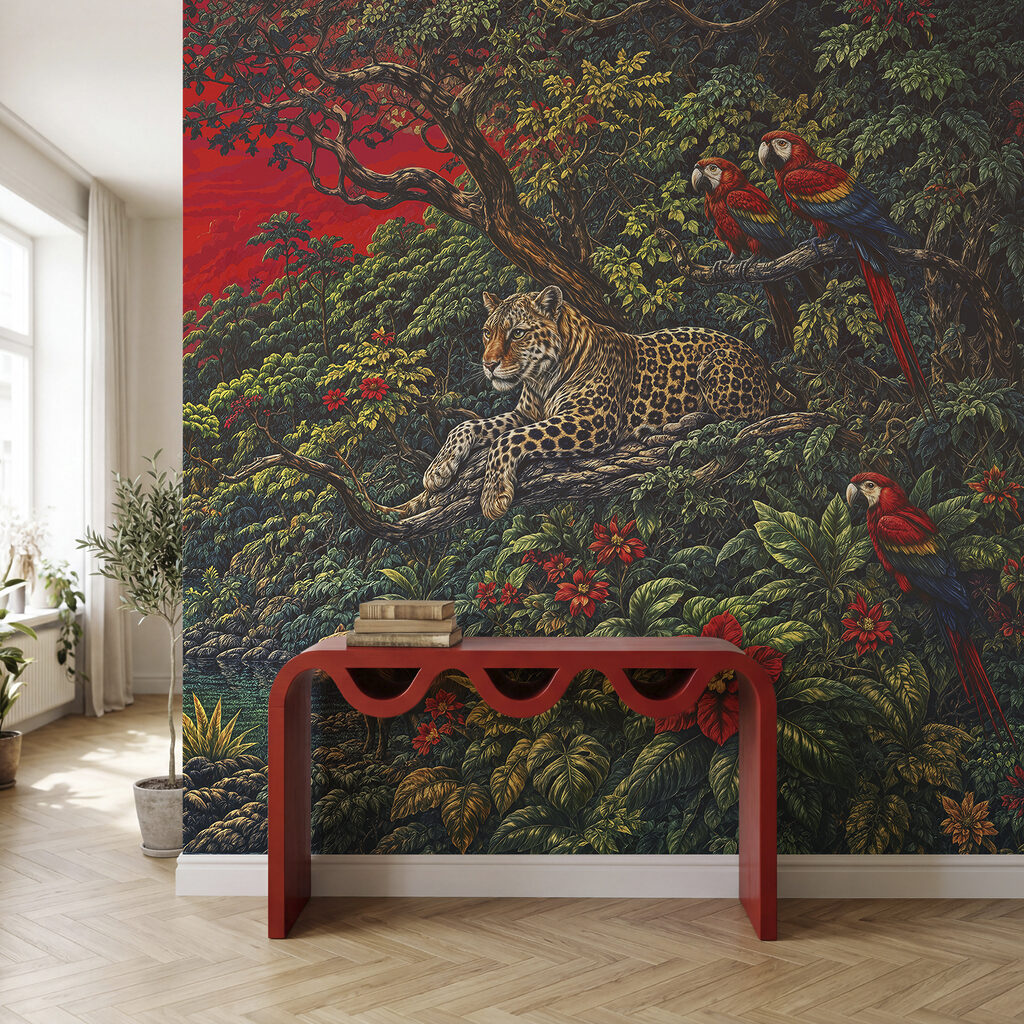 Festmény, amelyen egy folyó, egy vízesés és egy tigris látható Festmény, amelyen egy folyó, egy vízesés és egy tigris látható