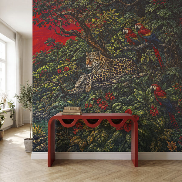 Festmény, amelyen egy folyó, egy vízesés és egy tigris látható Festmény, amelyen egy folyó, egy vízesés és egy tigris látható