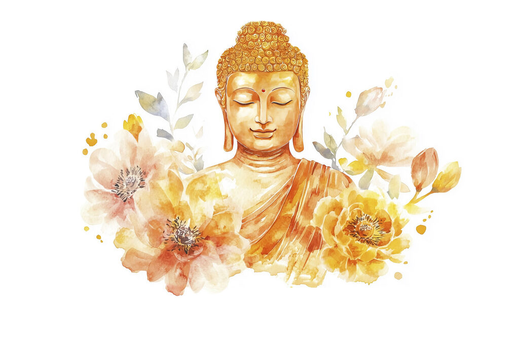 Fotótapéta Virágokkal díszített Buddha-festmény (Cikkszám: w04005)