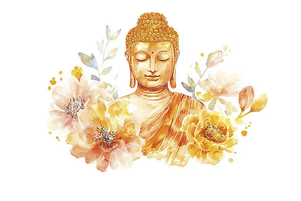 Fotótapéta Virágokkal díszített Buddha-festmény (Cikkszám: w04005)