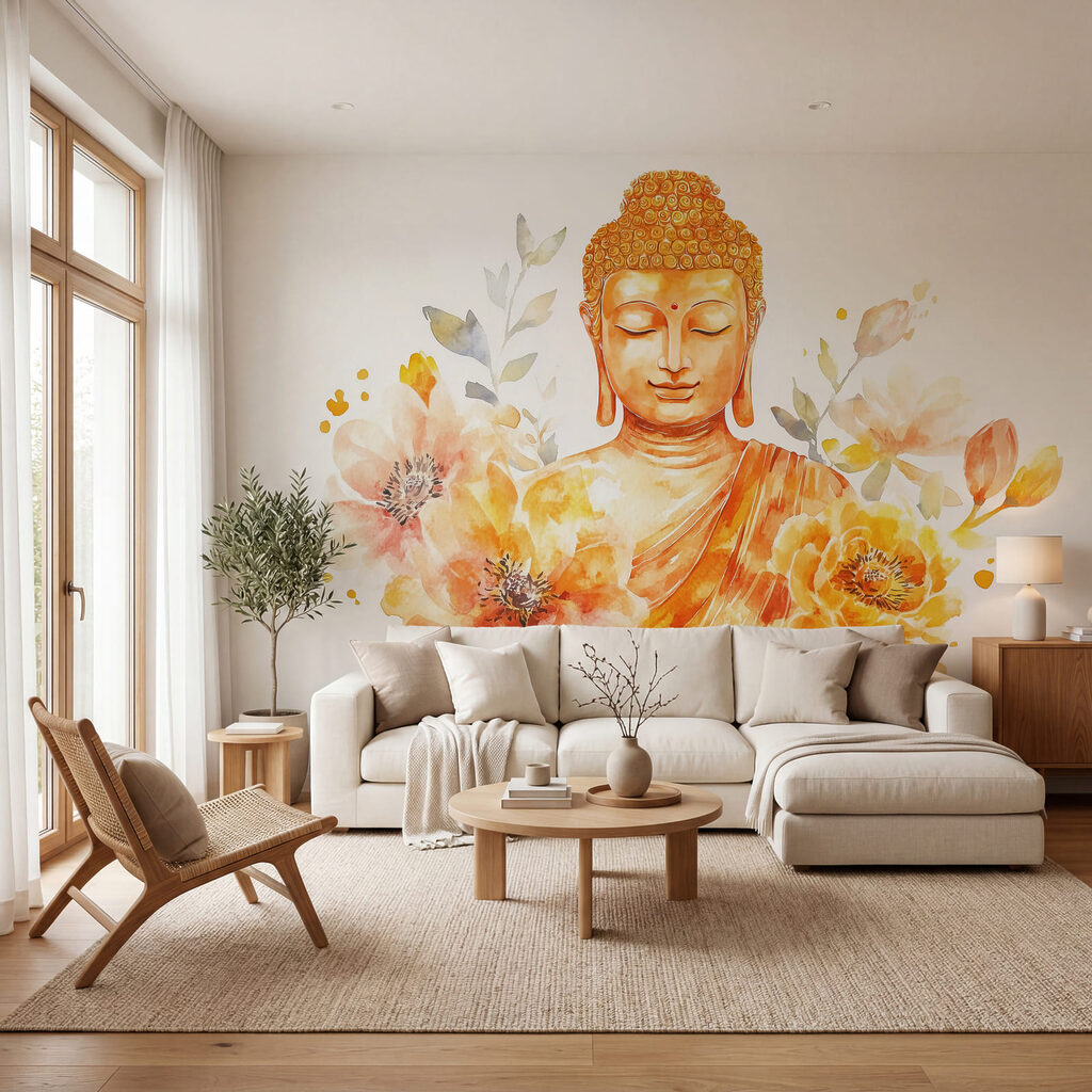 Fotótapéta Virágokkal díszített Buddha-festmény (Cikkszám: w04005)